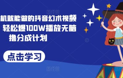 一部手机就能做的抖音幻术视频项目，轻松爆100W播放无脑撸分成计划