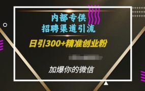 内部招聘渠道日引流300+创业粉，加爆你的微信【揭秘】
