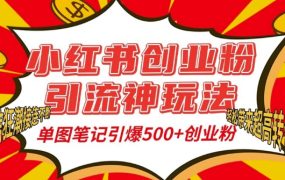 小红书创业粉引流教程，单图笔记引爆500+精准创业粉丝