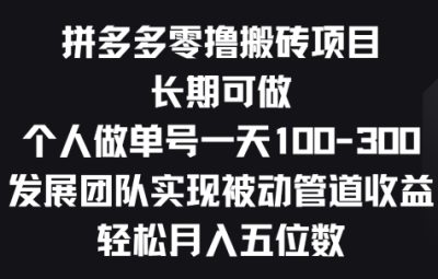 拼多多零撸搬砖项目，长期可做，个人做单号一天一两张，发展团队实现被动管道收益