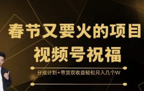 春节必火的项目，视频号祝福，分成计划+带货双收益，轻松月入几个W