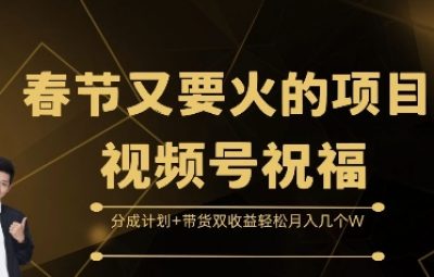 春节必火的项目，视频号祝福，分成计划+带货双收益，轻松月入几个W