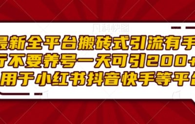 2024最新全平台搬砖式引流，有手就行不用养号，一天可引200+创业粉，适用于小红书抖音快手等平台