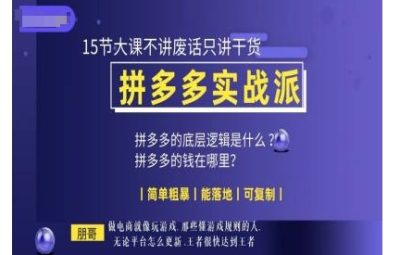 拼多多运营实战教程，简单粗暴，能落地，可复制