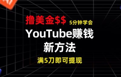 YouTube赚钱新方法，5分钟即可掌握，7天收入近7百美金，收益无上限
